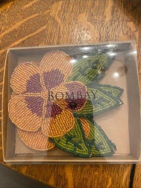 Bombay Beaded Floral Coasters in Peach, Purple & Green